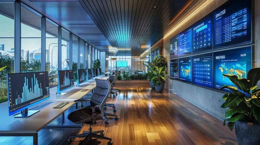 a modern office environment showcases a diverse team of professionals engaged in a dynamic discussion around digital security frameworks, with screens displaying iso 27001 compliance metrics and industry-specific challenges, highlighting the tailored approach to information security across finance, healthcare, and critical infrastructure sectors.