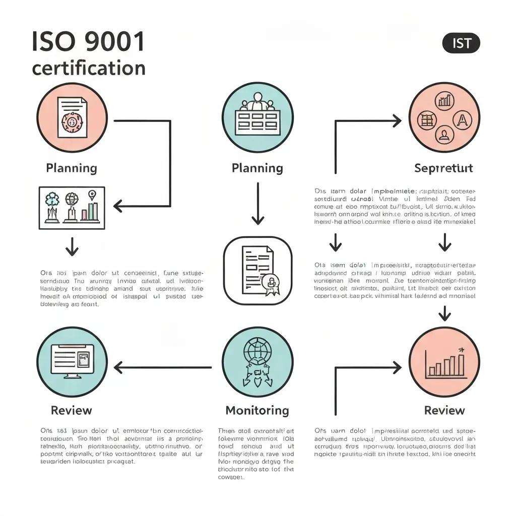 A clear flowchart visually outlining the essential steps involved in the ISO 9001 certification process.