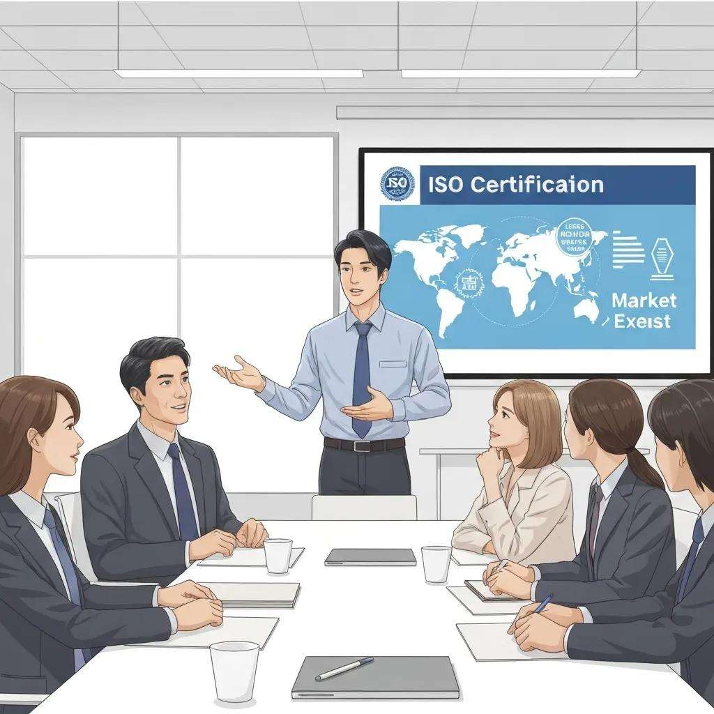 Business leaders discussing the benefits of ISO certification in a meeting
