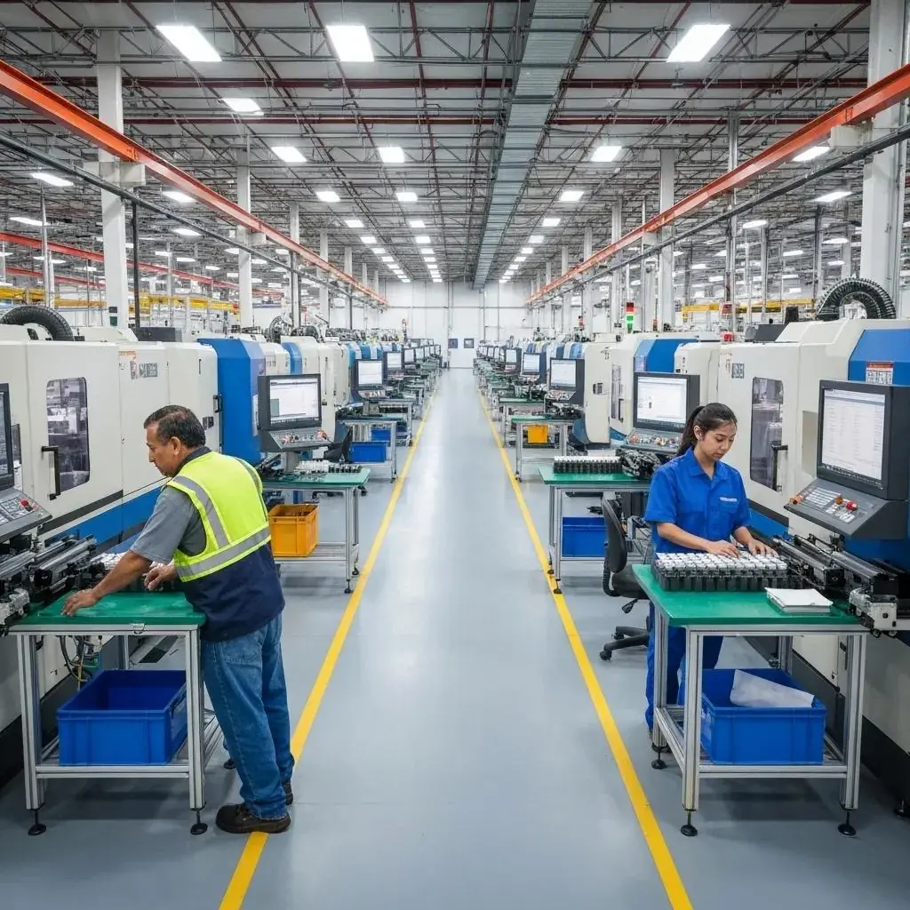 Streamlined workflow in a manufacturing setting emphasizing efficiency and organization