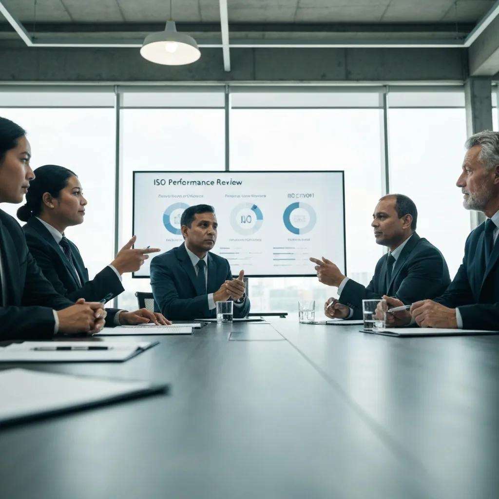 Executives conducting a management review for ISO 27001 compliance