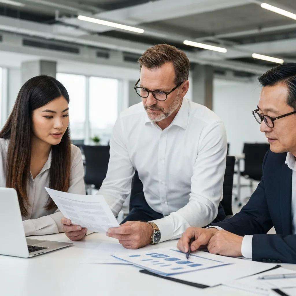 Team collaborating on ISO 9001 documentation in a modern office