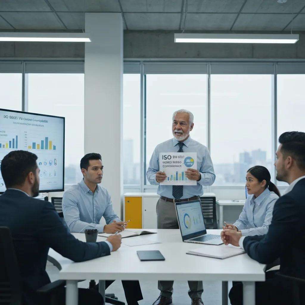 Business professional analyzing financial benefits of ISO 9001 consulting services