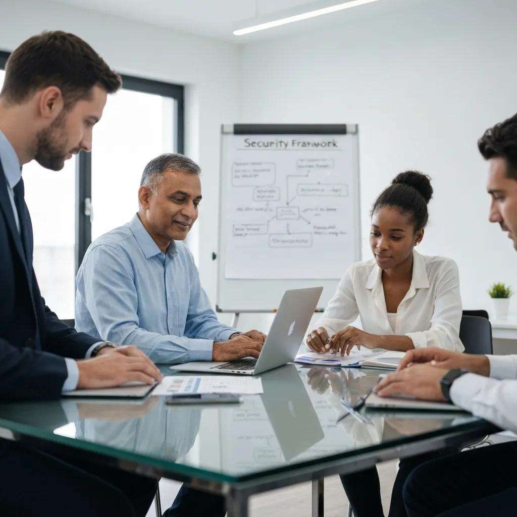 Employees participating in a security awareness training session with interactive elements