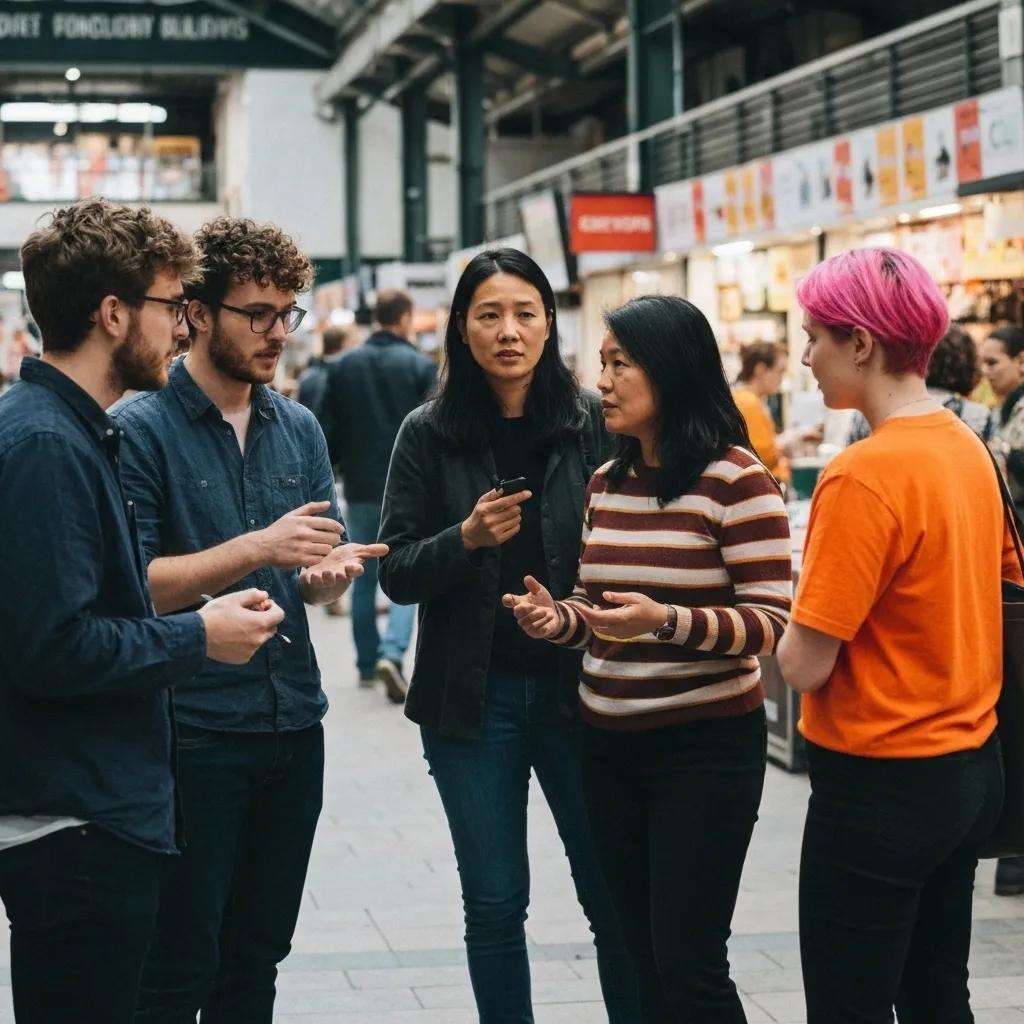Business professionals collaborating on ISO 9001 certification strategies in a modern office