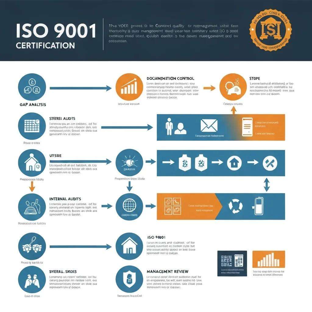 Step-by-step illustration of the ISO 9001 certification process for automotive manufacturers