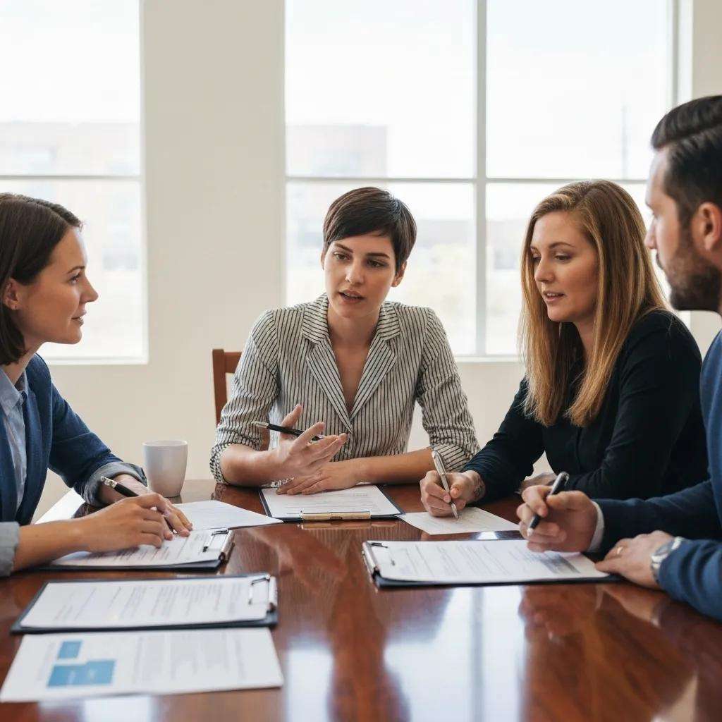 Team conducting an internal audit meeting for ISO 9001