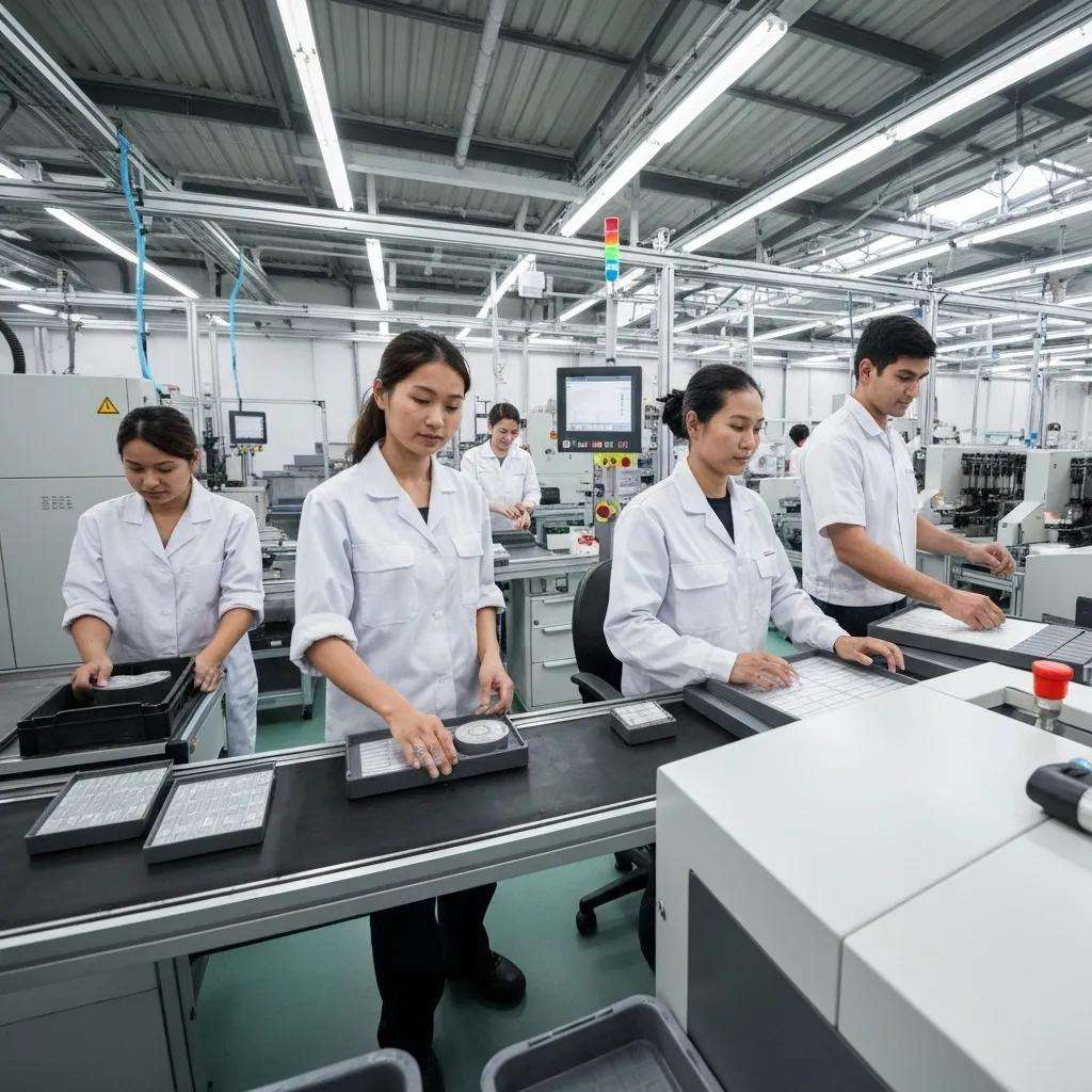 Factory workers demonstrating efficiency and quality management in production