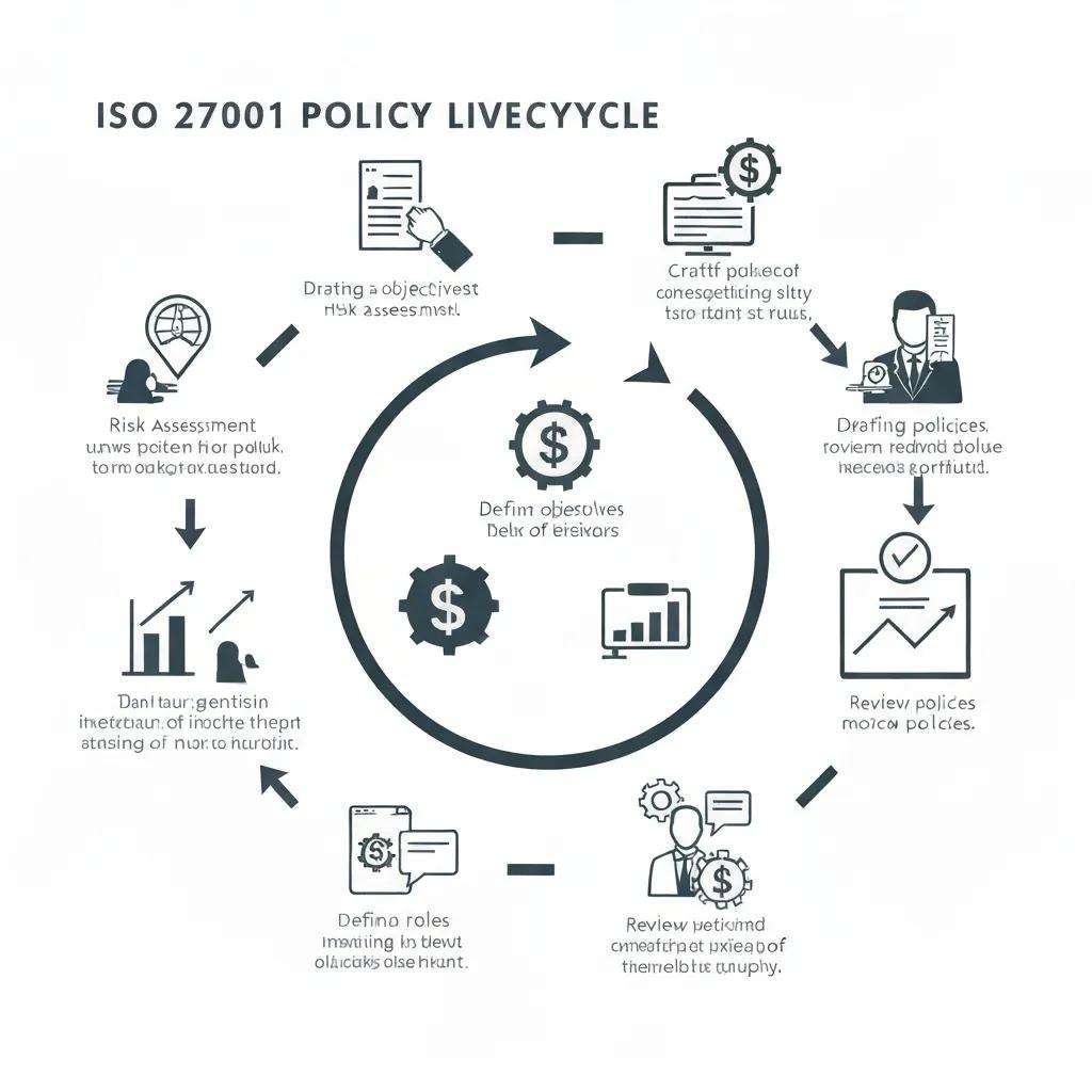 Visual representation of the key steps in the ISO 27001 policy development lifecycle