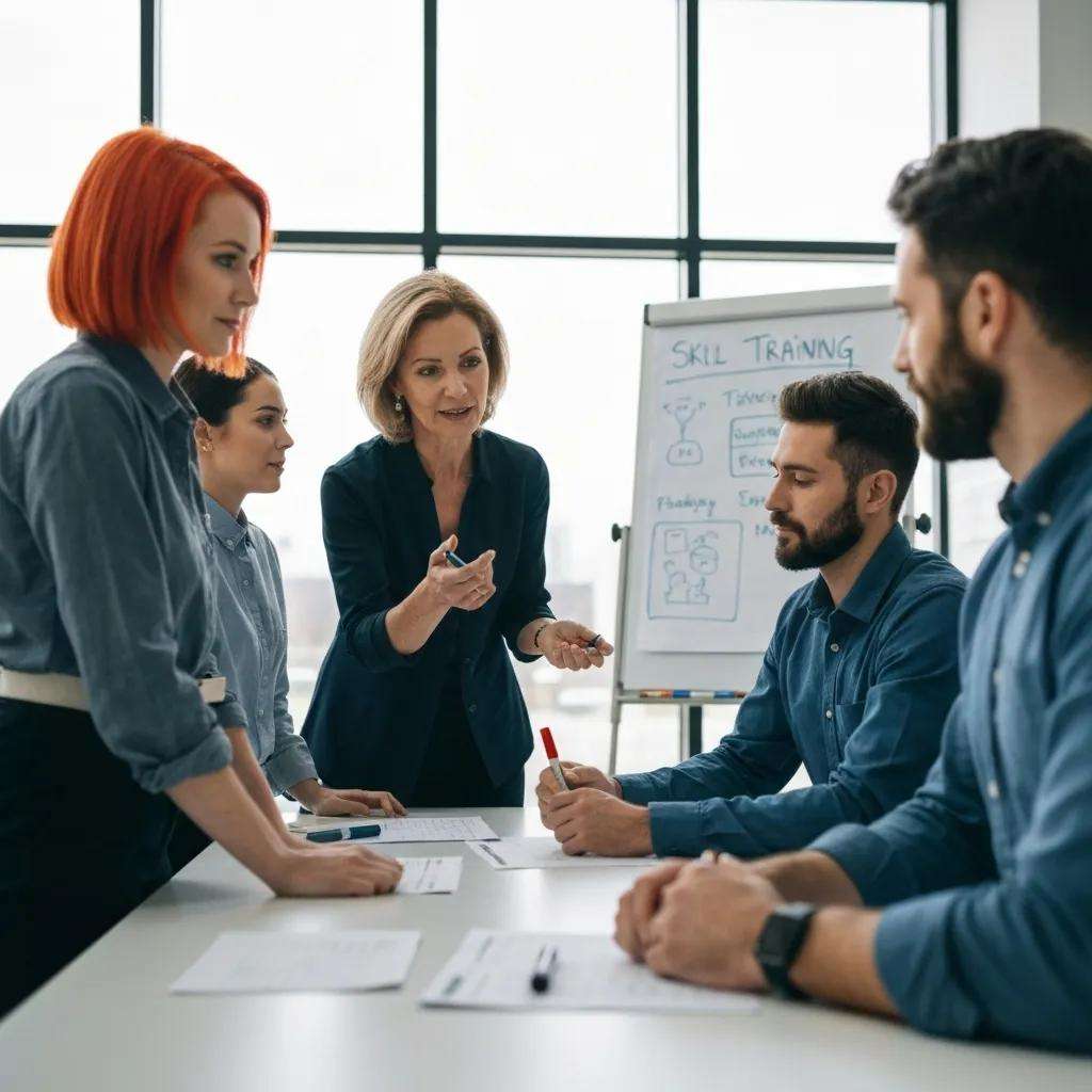 Employees engaged in a training session, emphasizing skill development and teamwork in the workplace