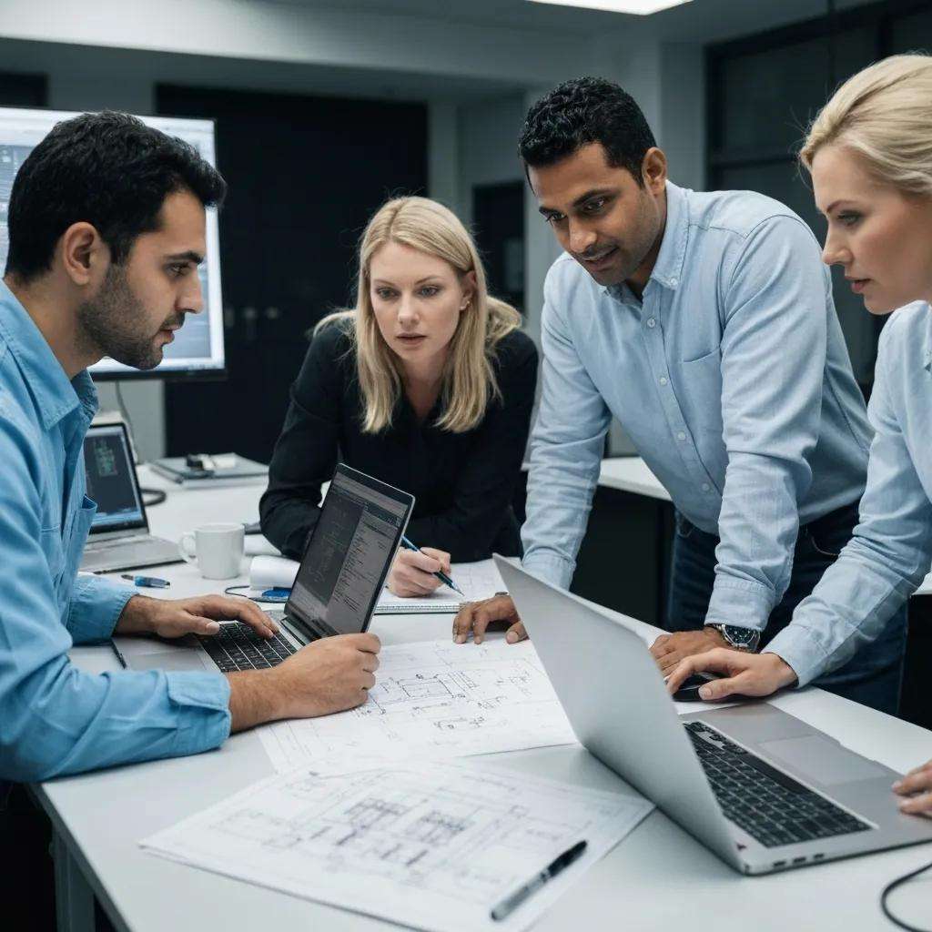 Team collaborating on ISO 9001 templates in a modern office, emphasizing quality management