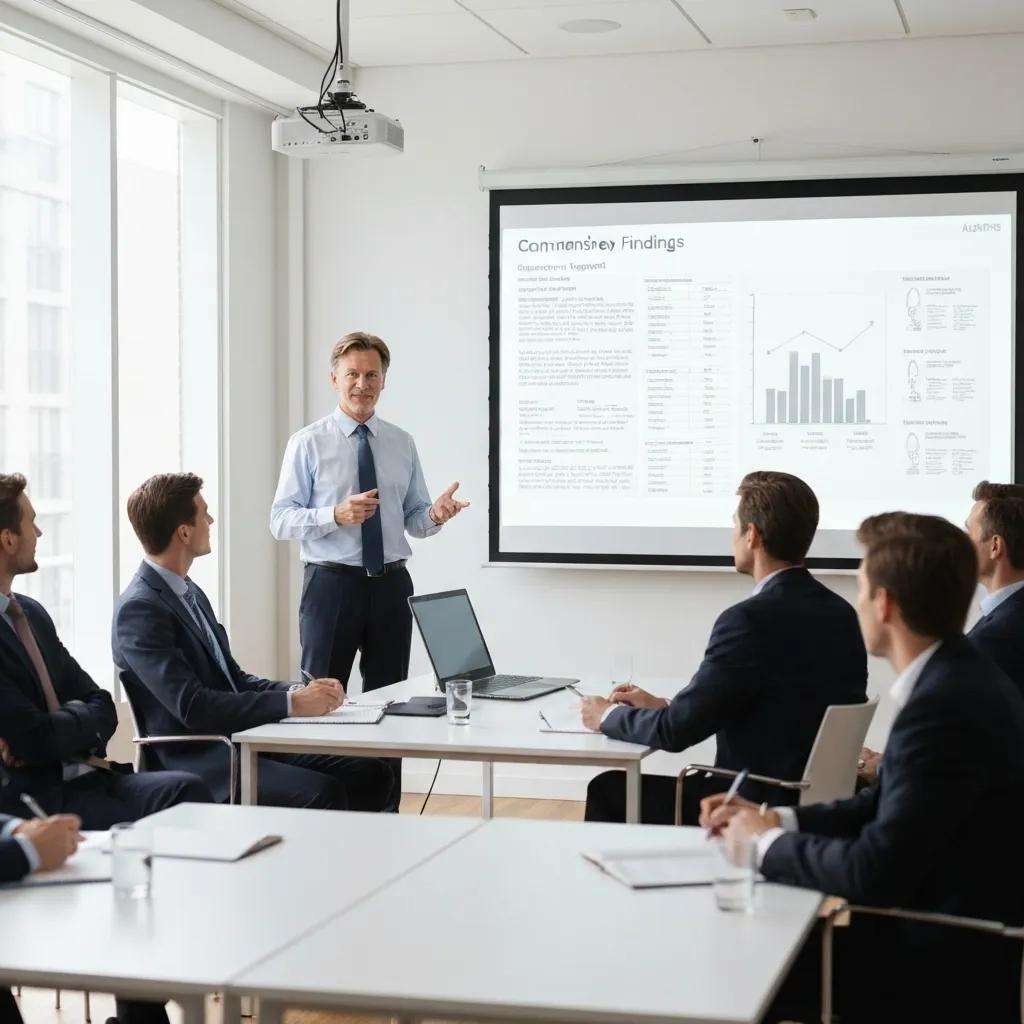 Auditor presenting ISO 27001 audit findings in a meeting room