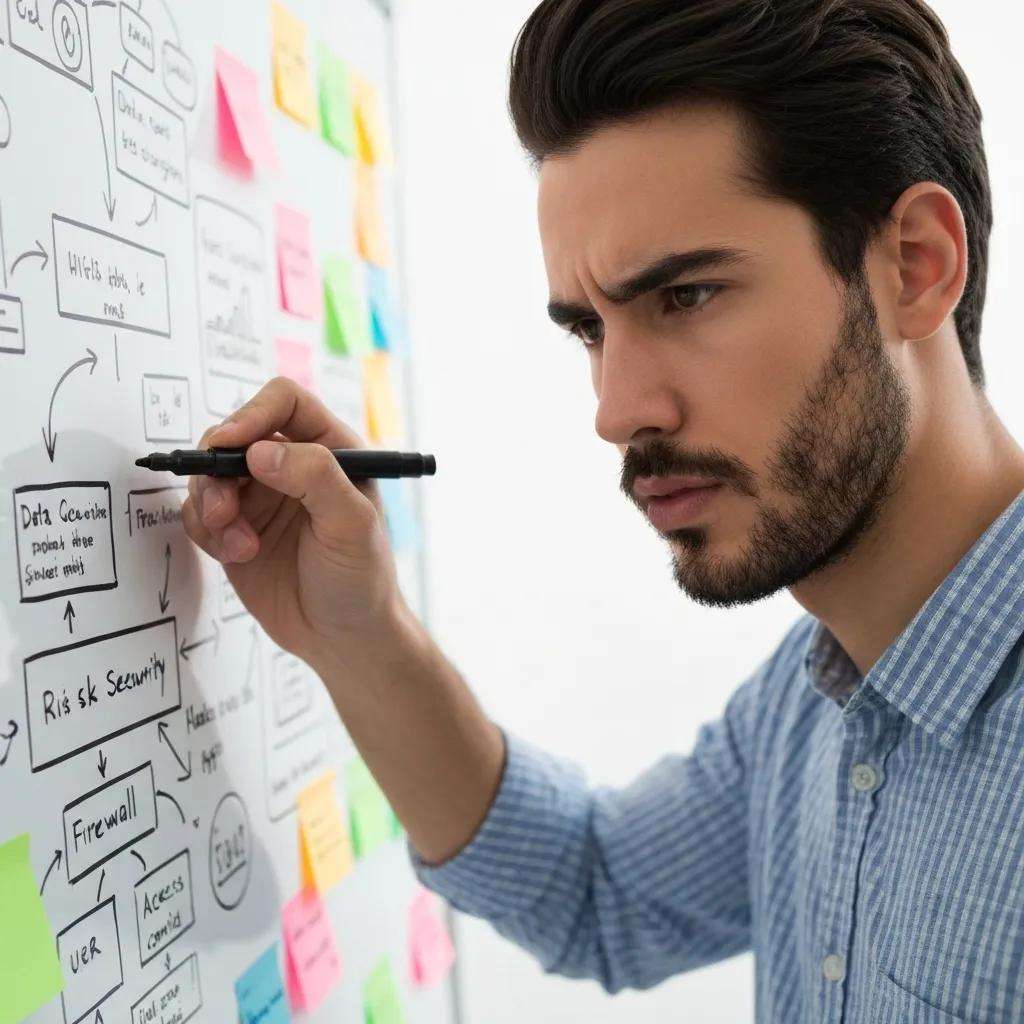 Person defining scope and context for ISO 27001 risk assessment on a whiteboard