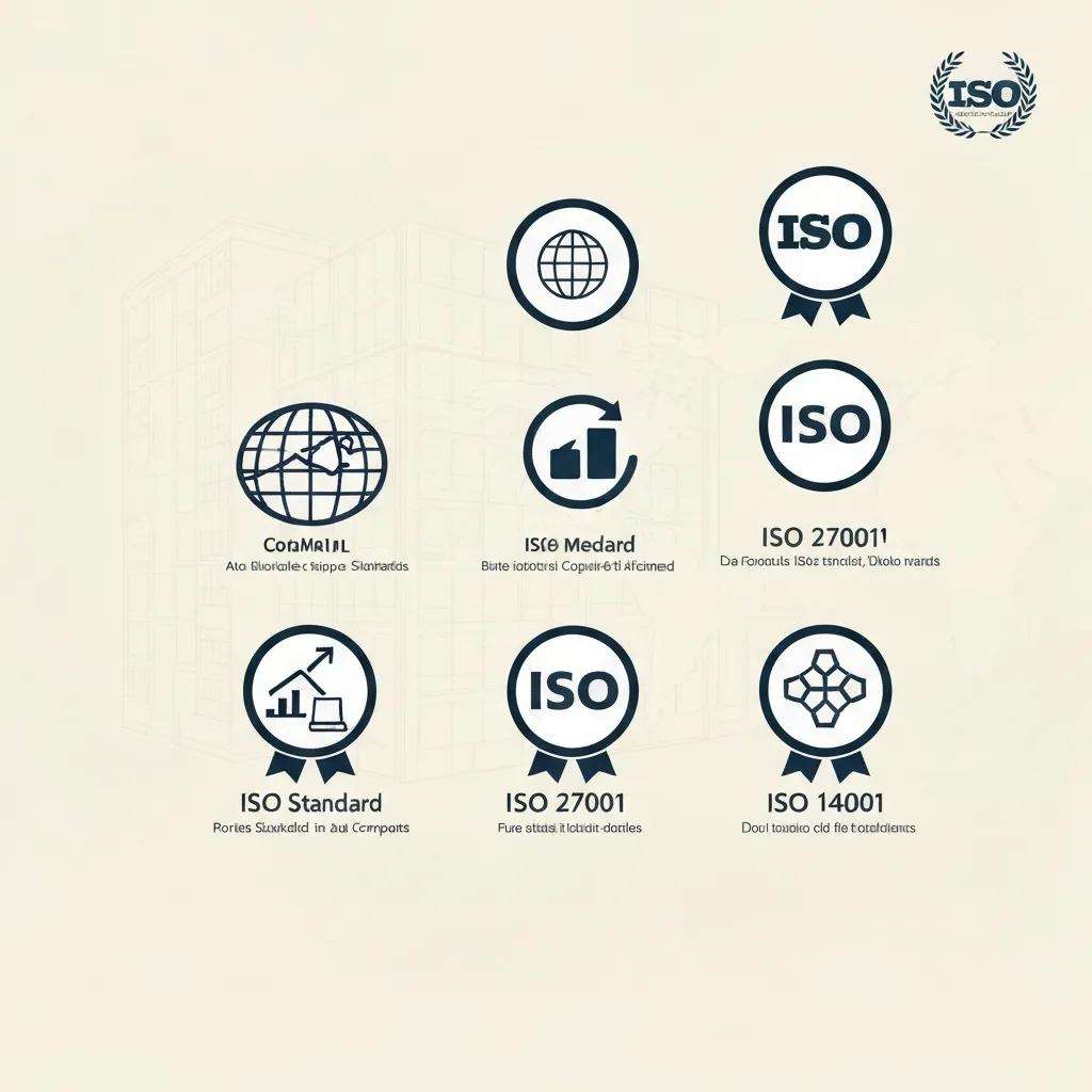 Visual representation of ISO 9001, ISO 27001, and ISO 14001 certification standards
