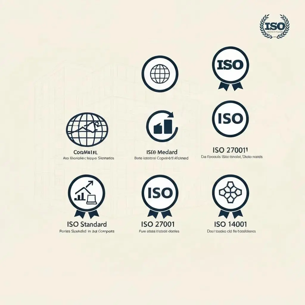 Visual representation of ISO 9001, ISO 27001, and ISO 14001 certification standards