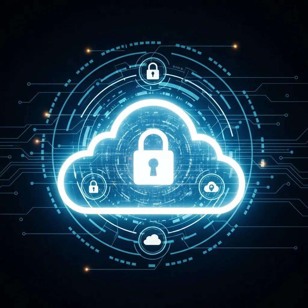 Cloud computing security concept with compliance icons and lock symbol