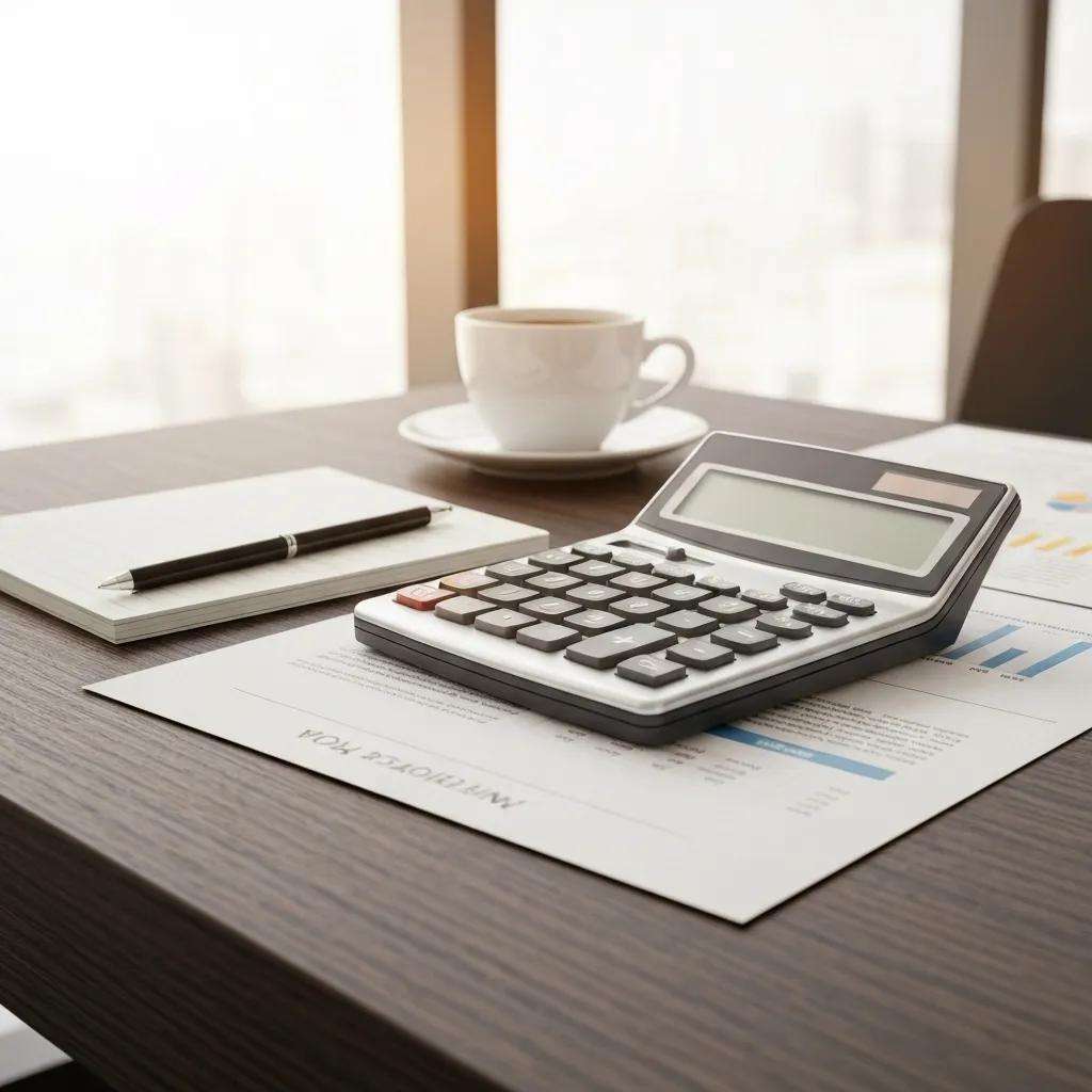 Calculator and financial documents representing ISO 9001 training cost analysis